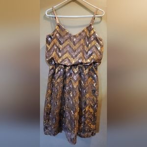 Brown Sequin Zigzag Dress